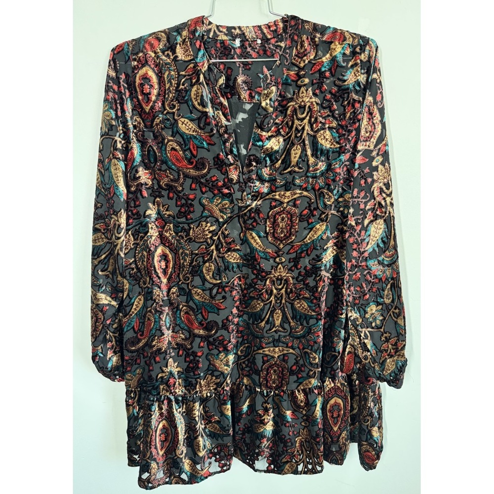 Venus‎ Velvet Burnout Ruffle Mini Dress Whimsigoth Fairy Size 16 Balloon Sleeves